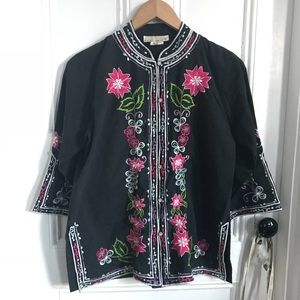 Floral embroidered Asian style top